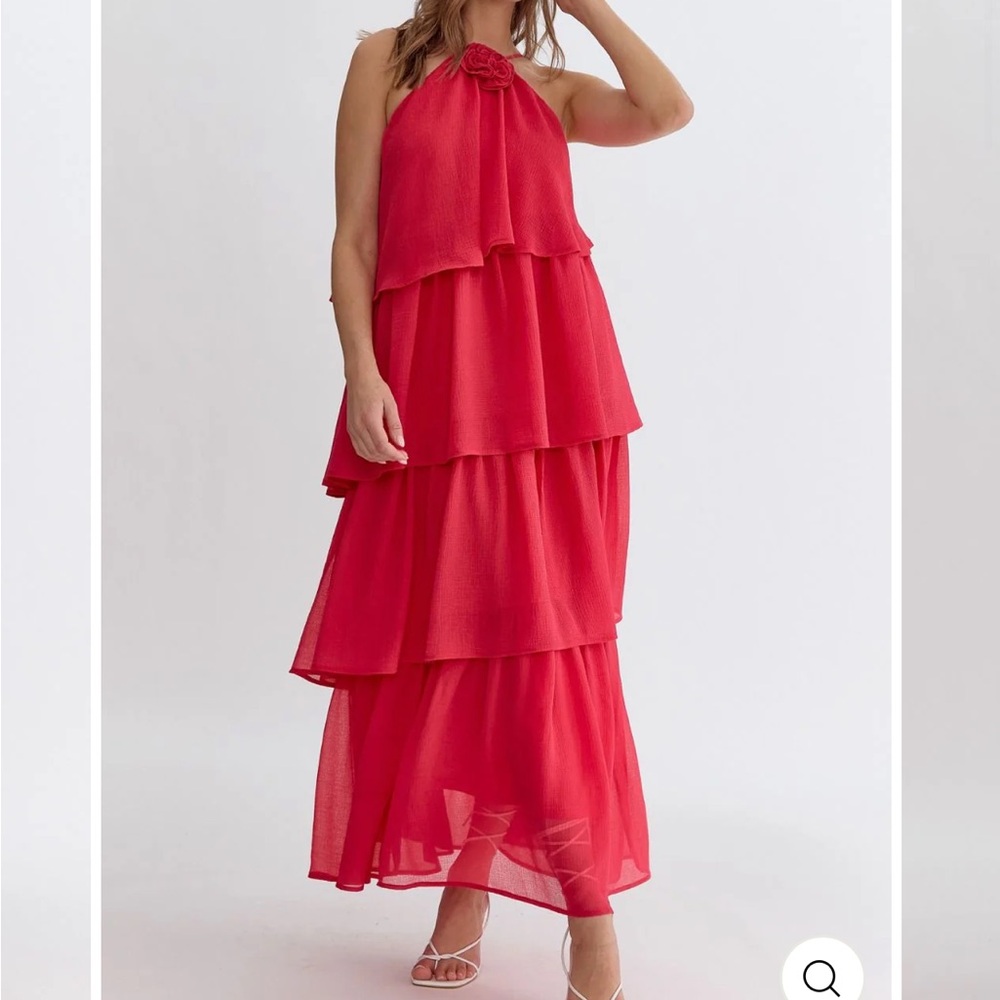 Elegant Red Tiered Maxi Dress